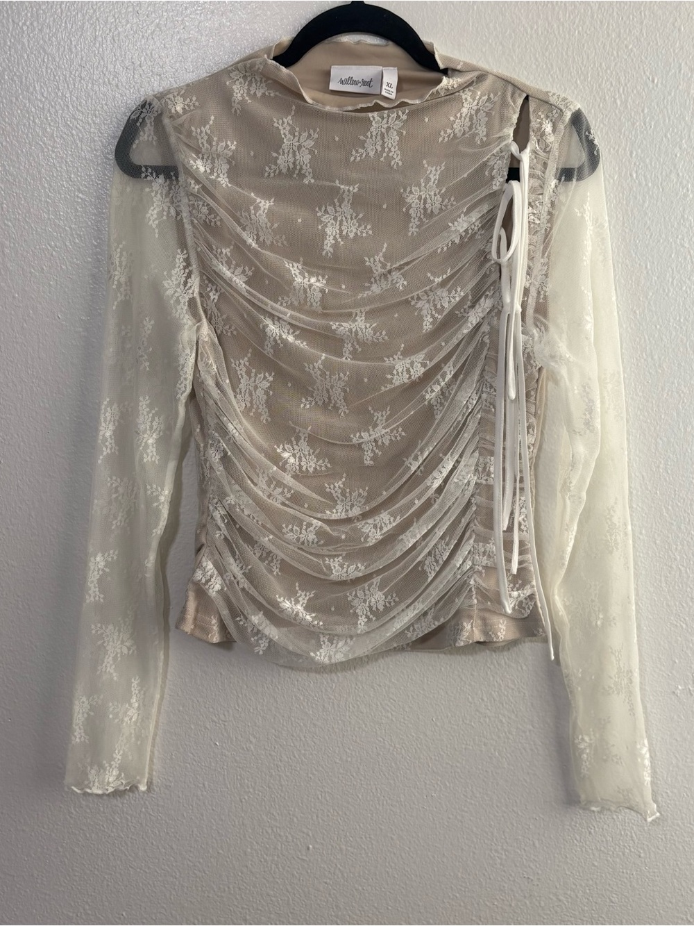 Willow & Root Size XL White Lace Long Sleeve Top Lace Up Western Fairy Whimsy